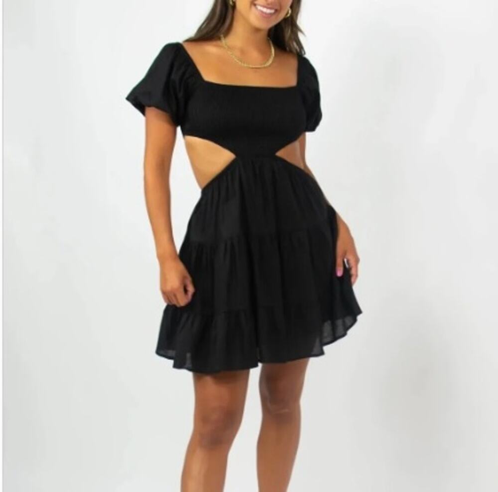 Grey Bandit On the Vineyard Linen Blend Cut Out Dress Black Size XL